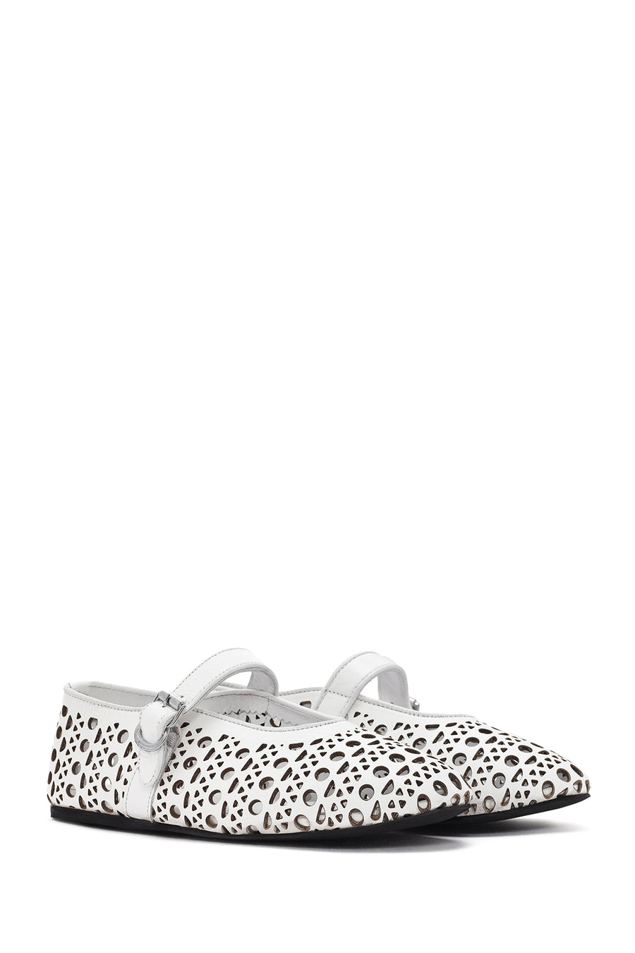 Women's White Strap Leather Ballerinas