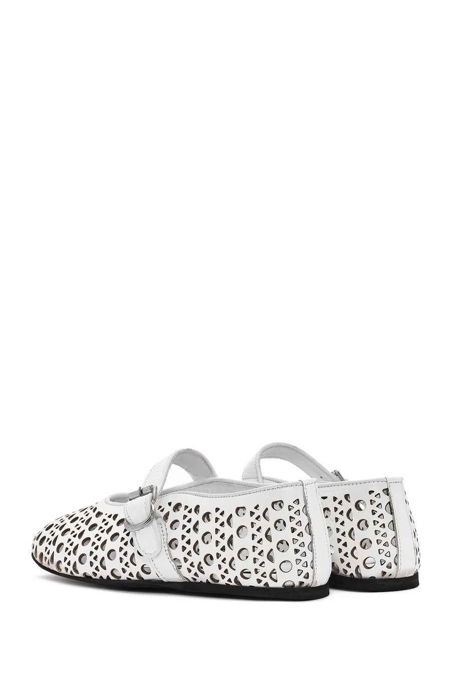 Women's White Strap Leather Ballerinas