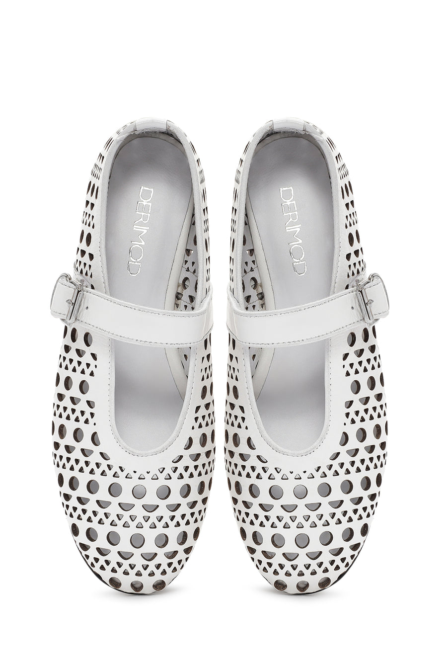 Women's White Strap Leather Ballerinas