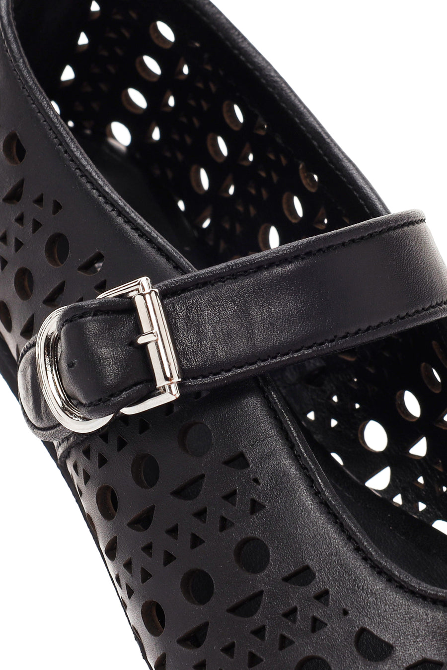 Women's Black Banded Leather Ballerinas