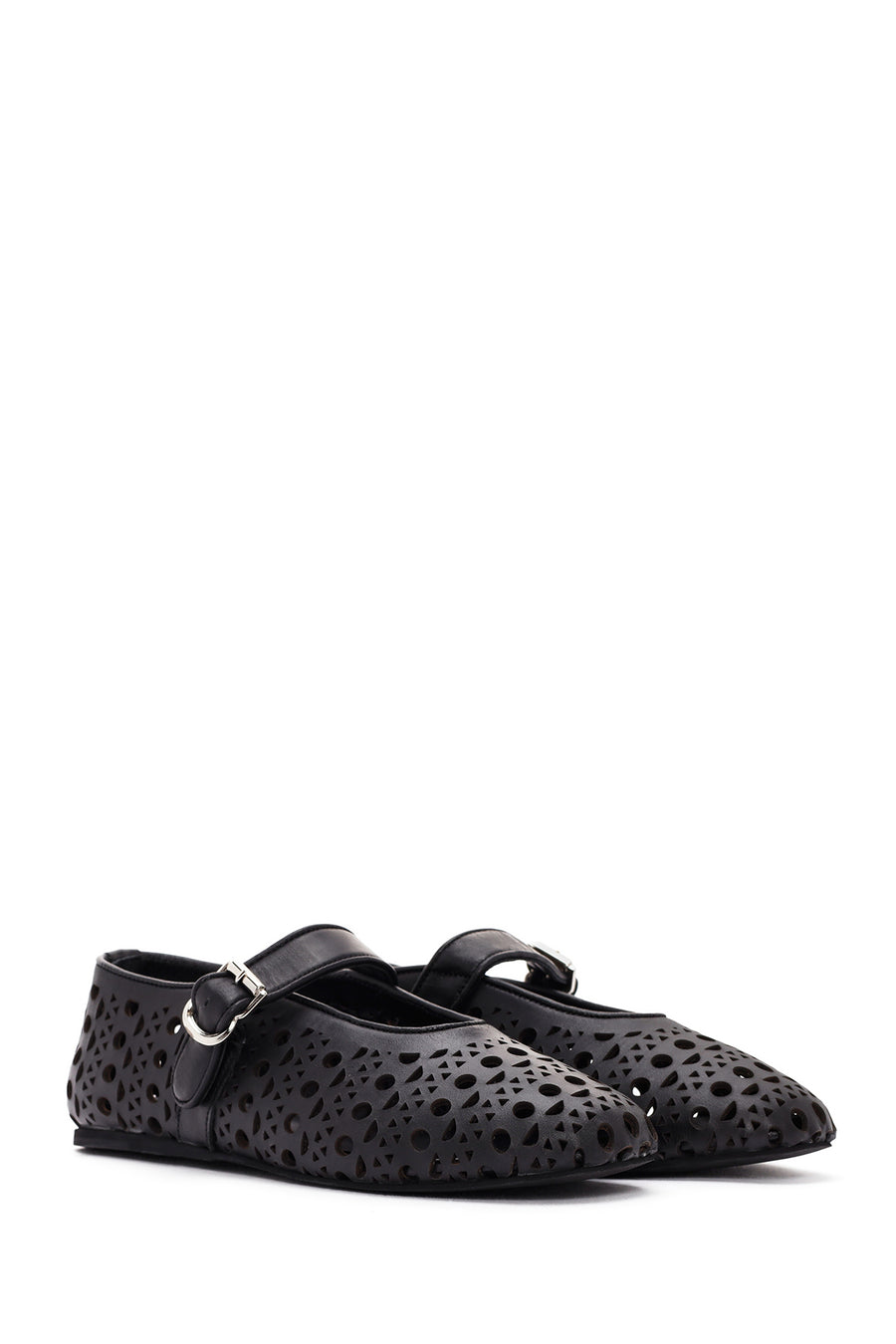 Women's Black Banded Leather Ballerinas