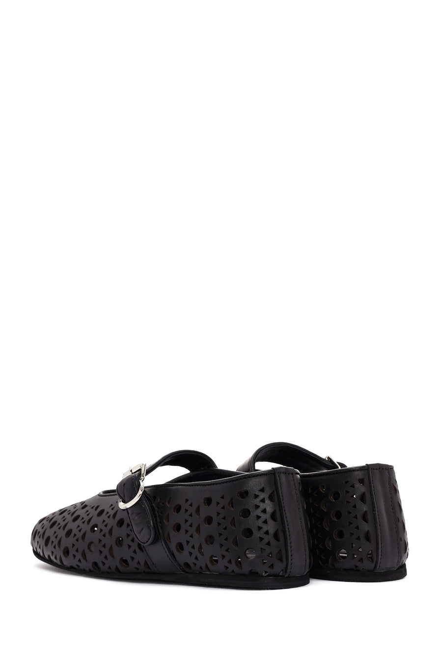Women's Black Banded Leather Ballerinas