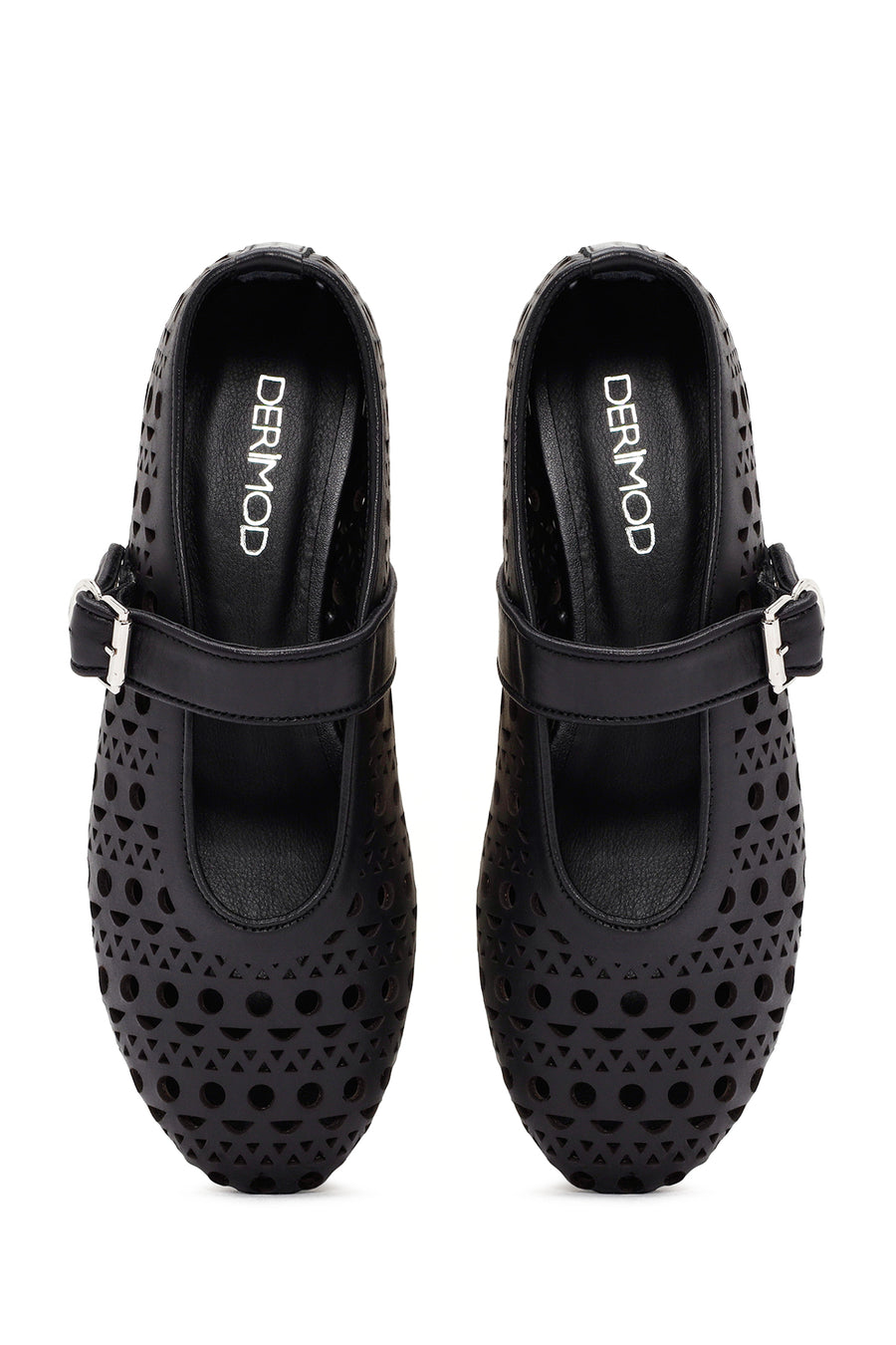 Women's Black Banded Leather Ballerinas