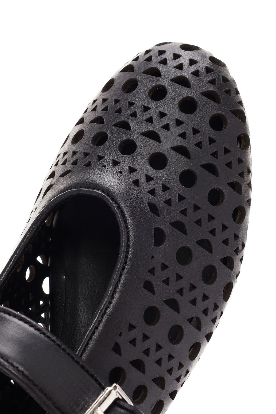 Women's Black Banded Leather Ballerinas