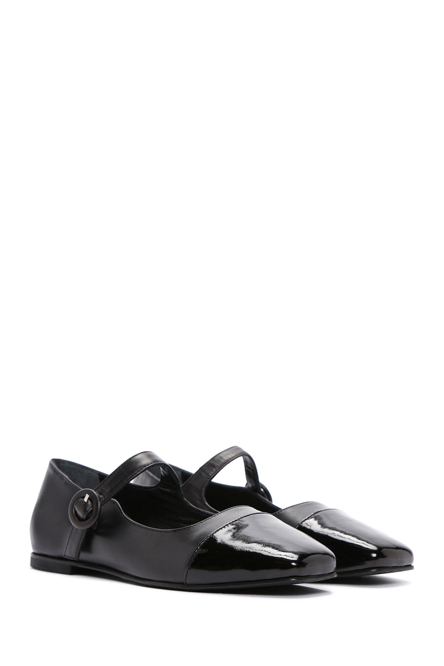Women's Black Banded Leather Ballerinas