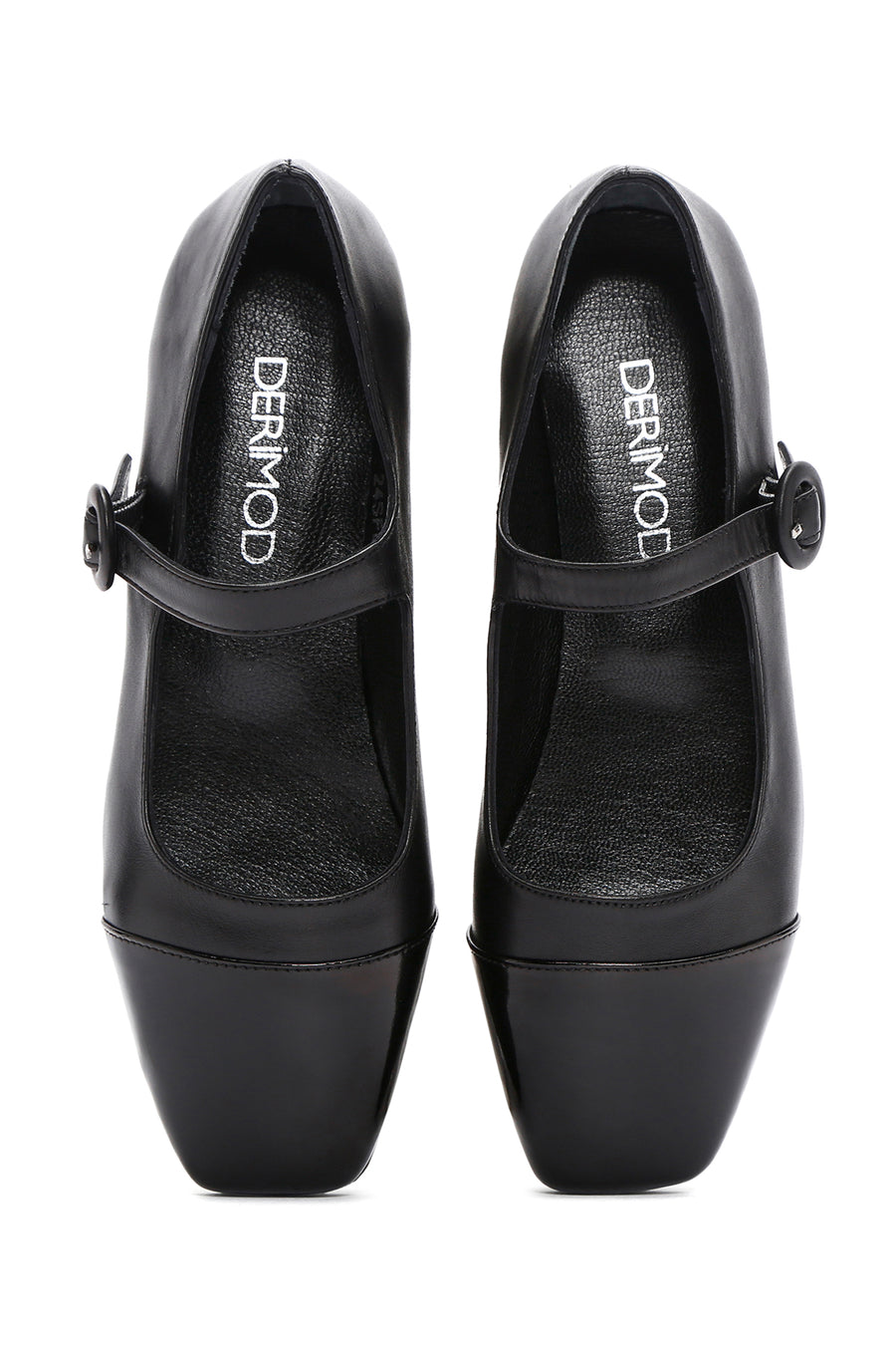 Women's Black Banded Leather Ballerinas