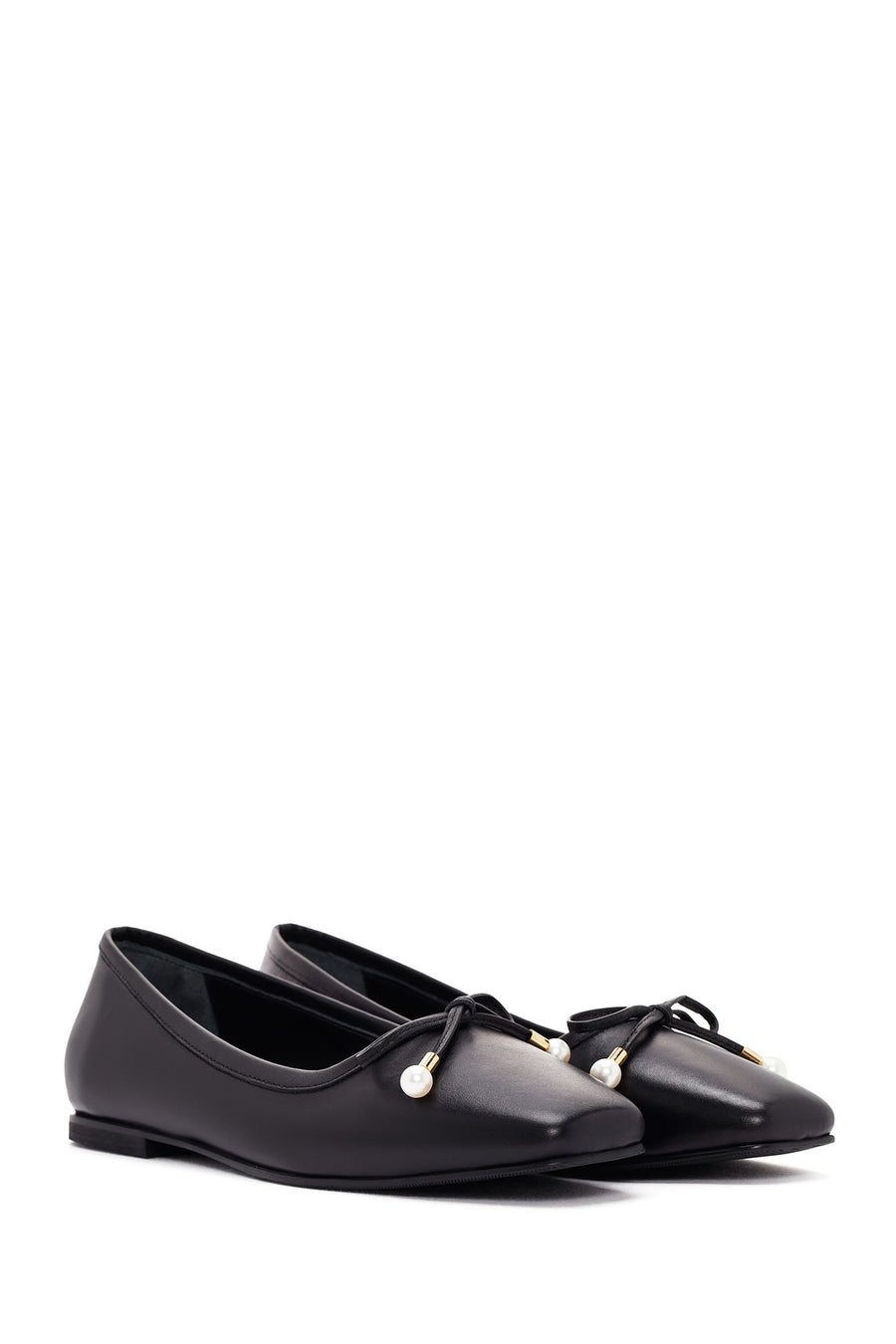Women's Black Leather Ballerinas
