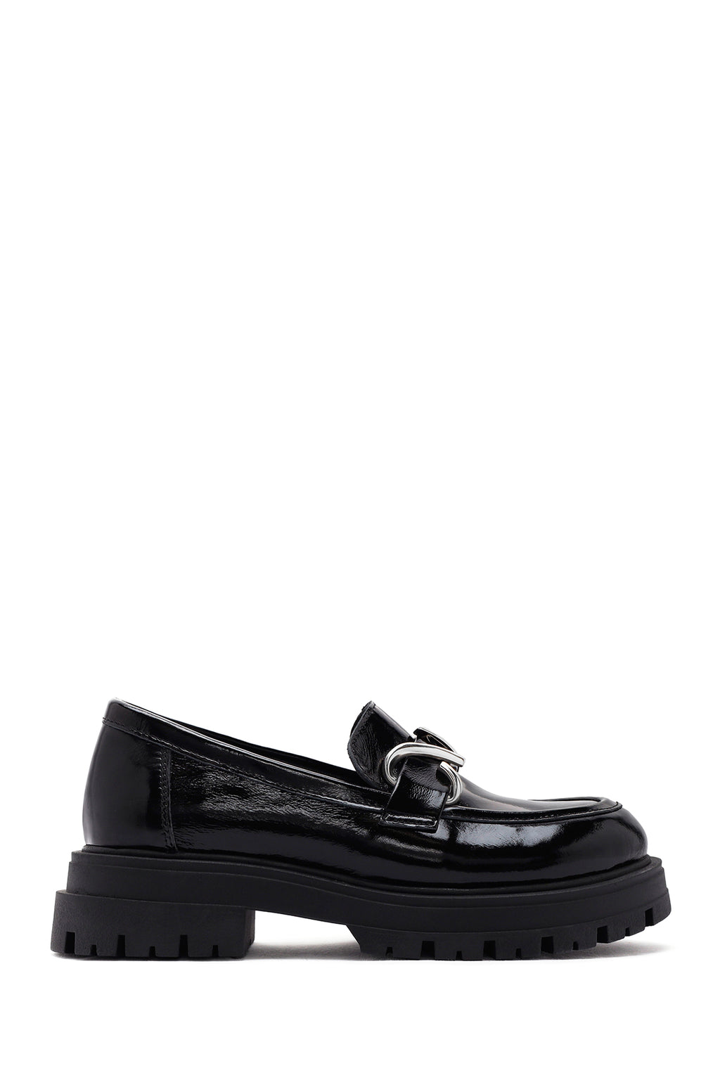 Kadın Siyah Rugan Deri Maskülen Loafer