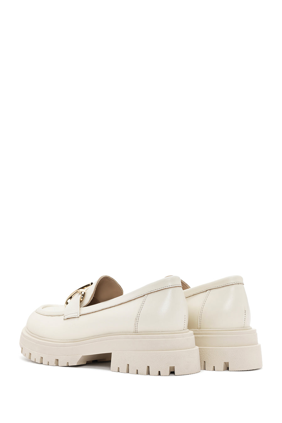 Kadın Krem Deri Maskülen Loafer