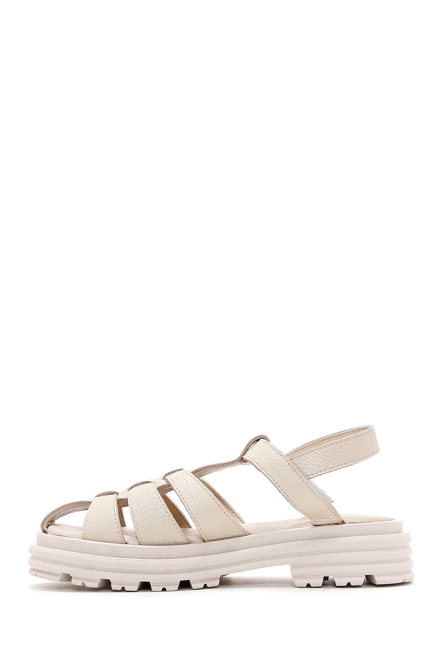 Women's Beige Ankle Strap Leather Sandals