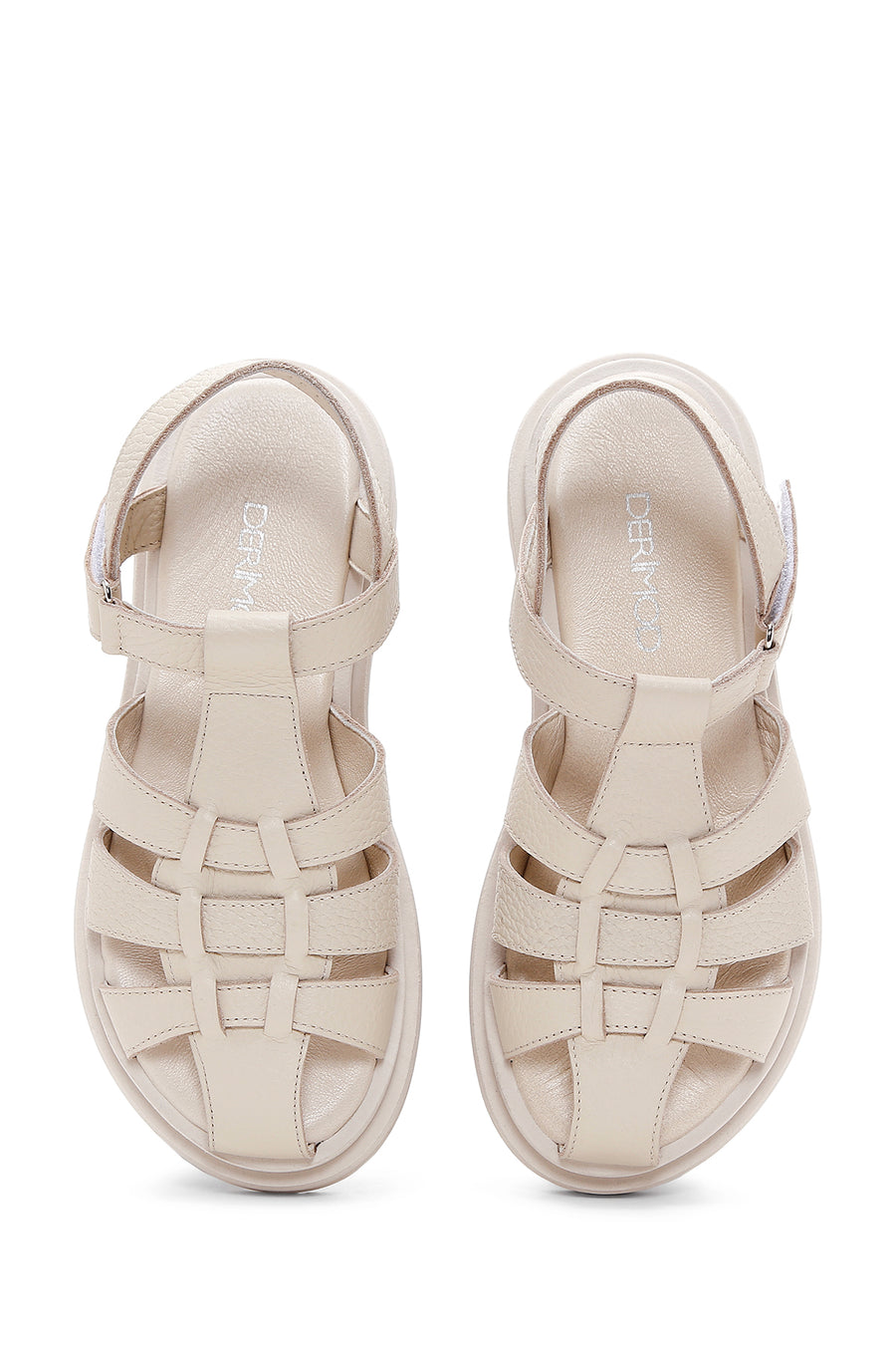 Women's Beige Ankle Strap Leather Sandals