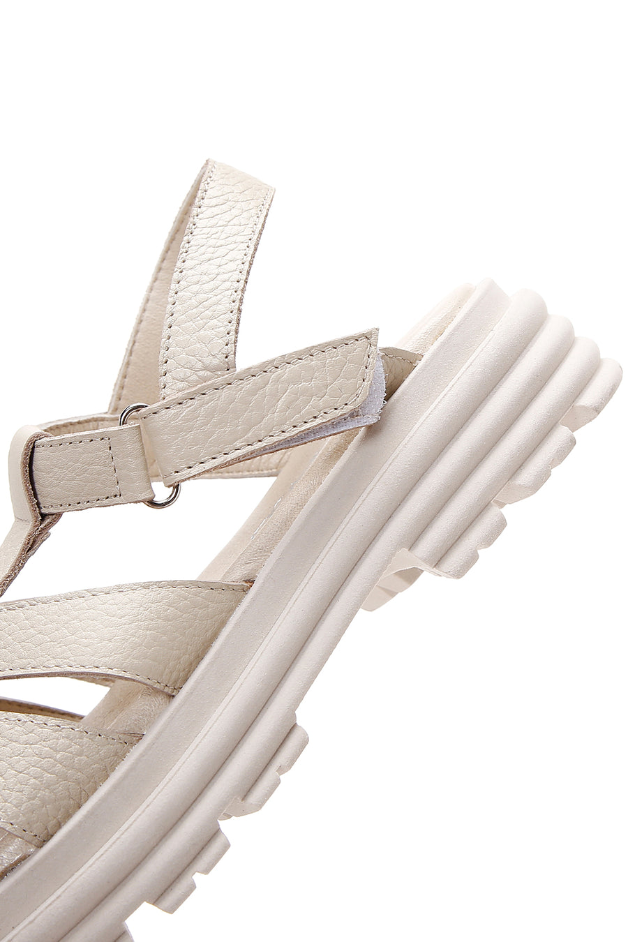 Women's Beige Ankle Strap Leather Sandals