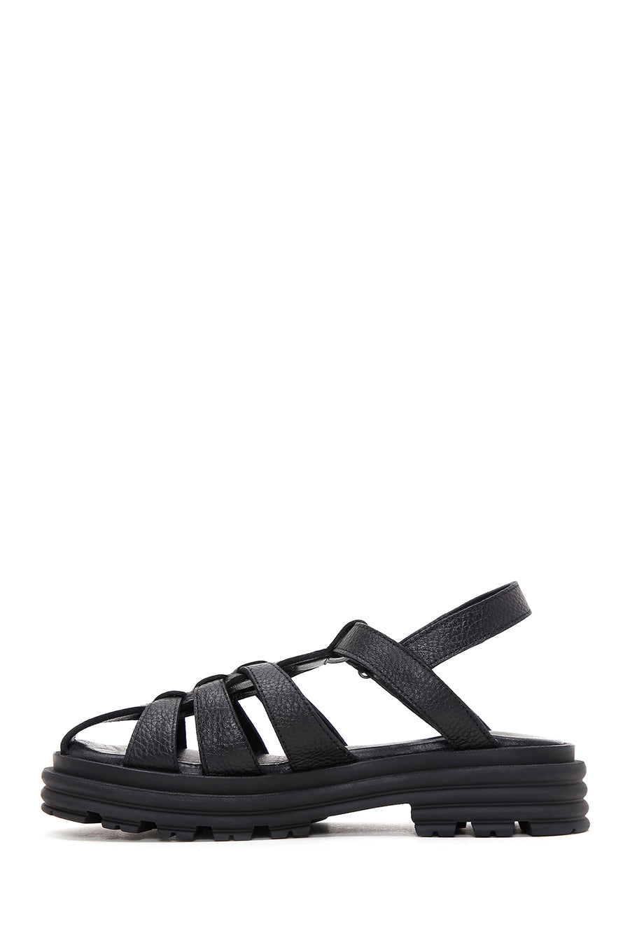 Women's Black Ankle Strap Leather Sandals