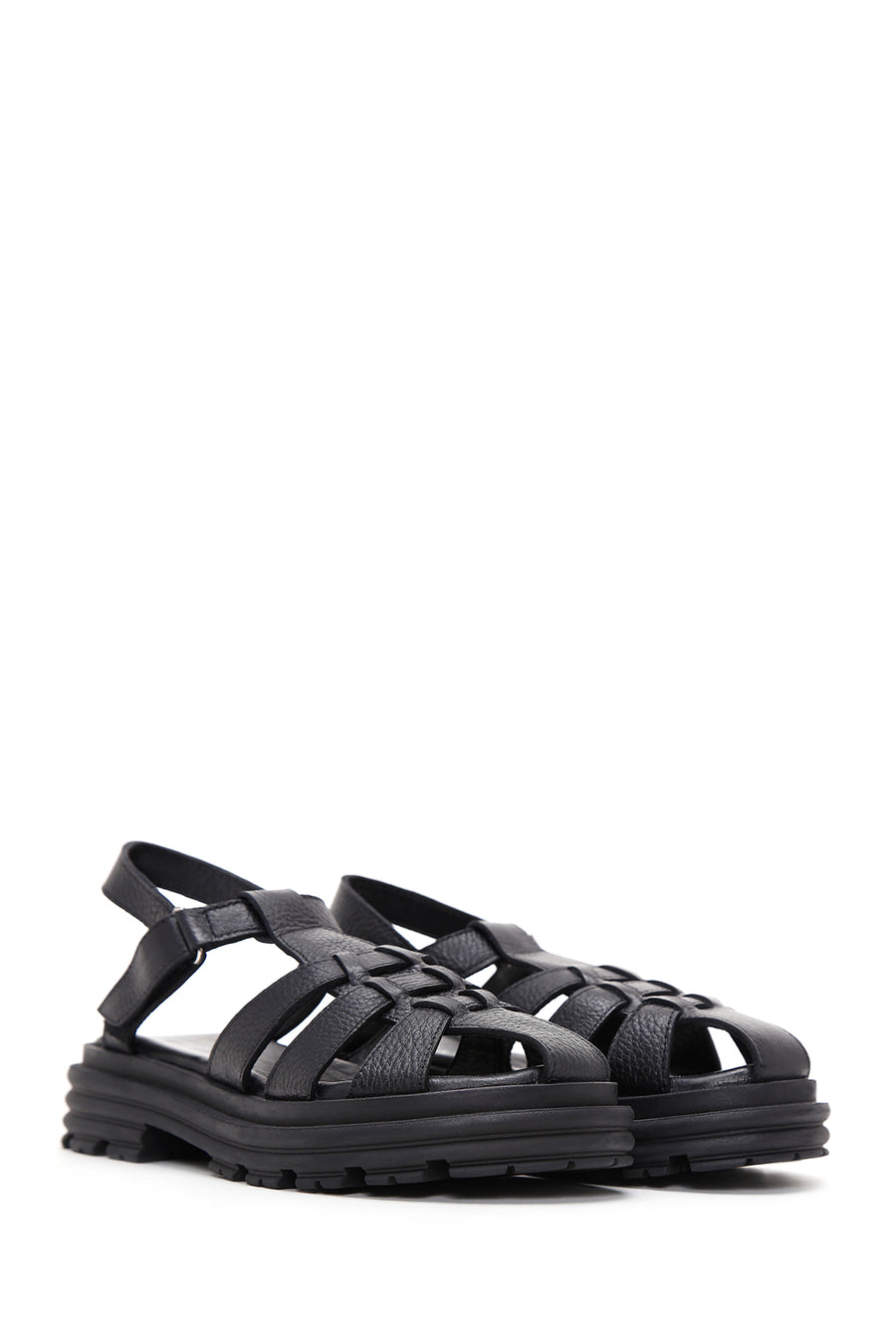 Women's Black Ankle Strap Leather Sandals
