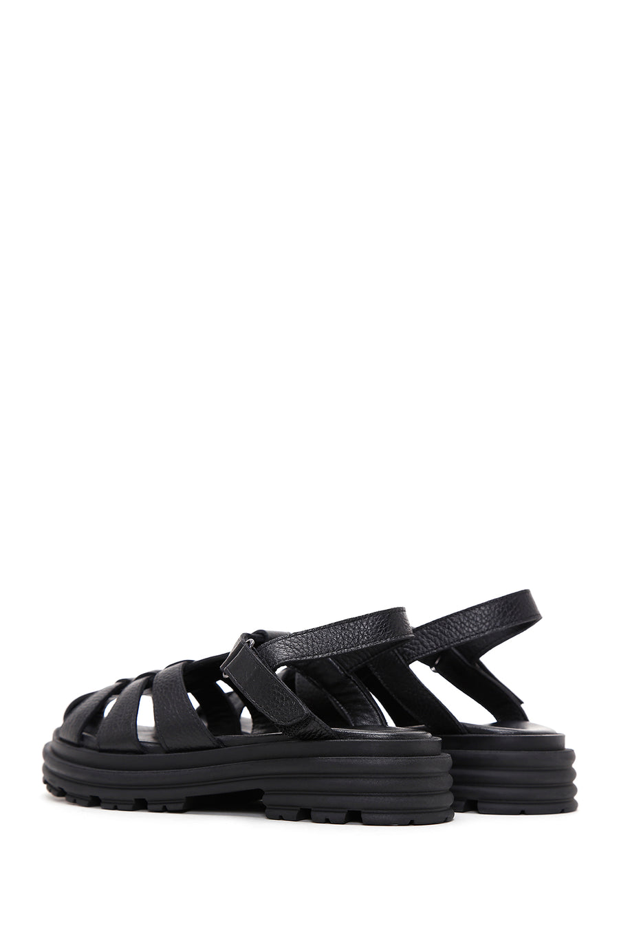 Women's Black Ankle Strap Leather Sandals