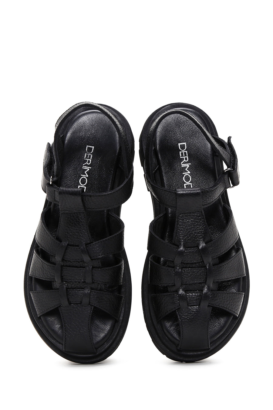 Women's Black Ankle Strap Leather Sandals
