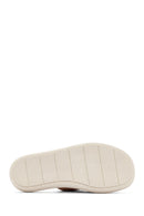 Women's Beige Double Buckle Straw Leather Slippers | Derimod