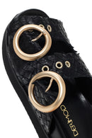 Kadın Siyah Çift Tokalı Örgü Deri Terlik | Derimod