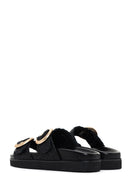 Kadın Siyah Çift Tokalı Örgü Deri Terlik | Derimod