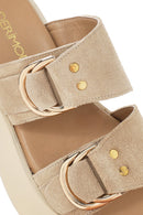 Kadın Bej Kalın Tabanlı Süet Deri Terlik | Derimod