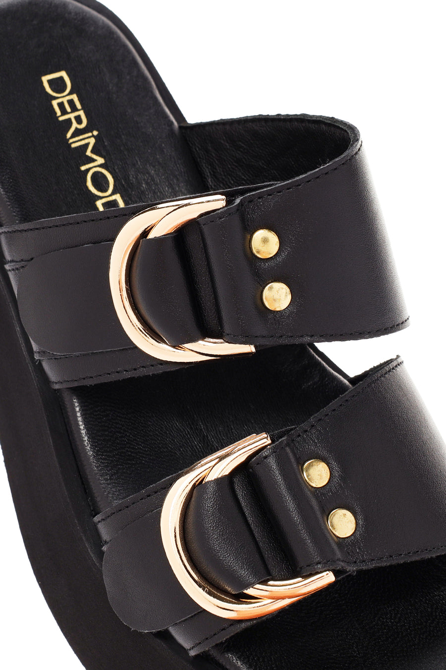 Women's Black Thick Soled Leather Slippers