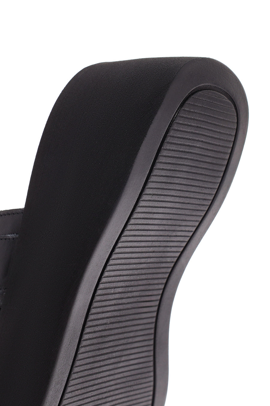 Women's Black Thick Soled Leather Slippers