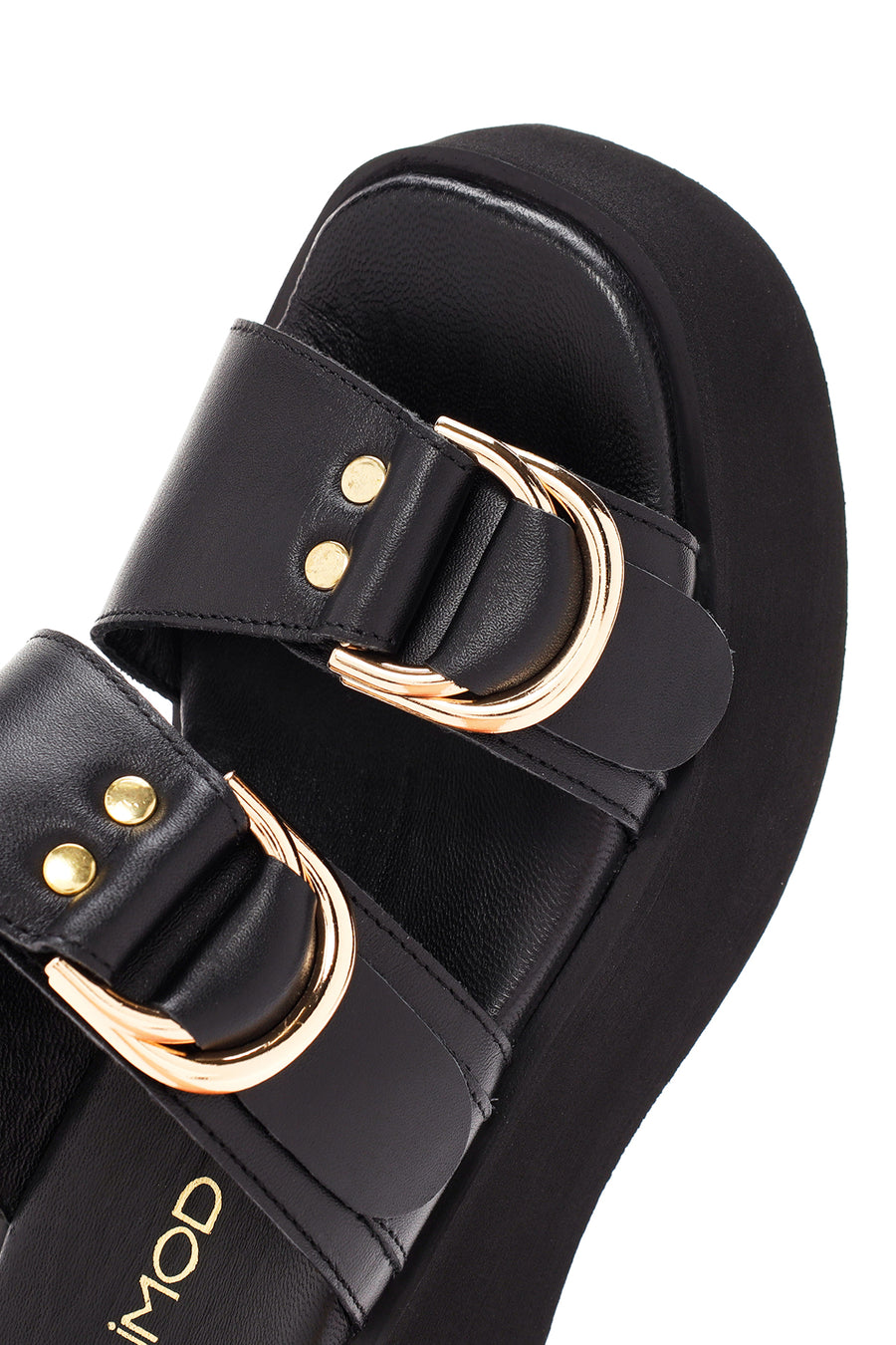 Women's Black Thick Soled Leather Slippers