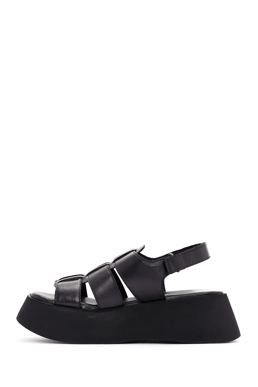 Women's Black Thick-Sole Leather Sandals