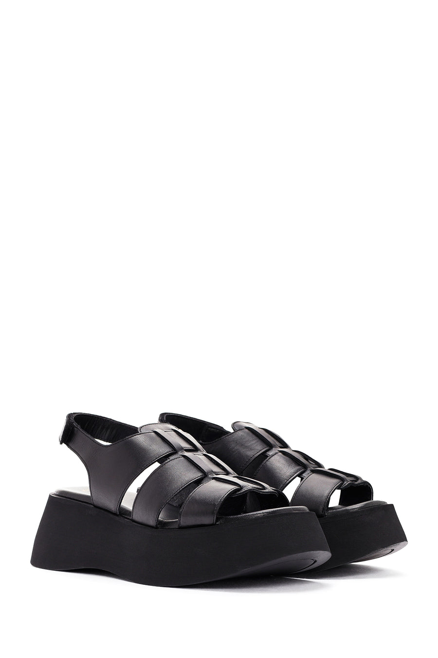Women's Black Thick-Sole Leather Sandals