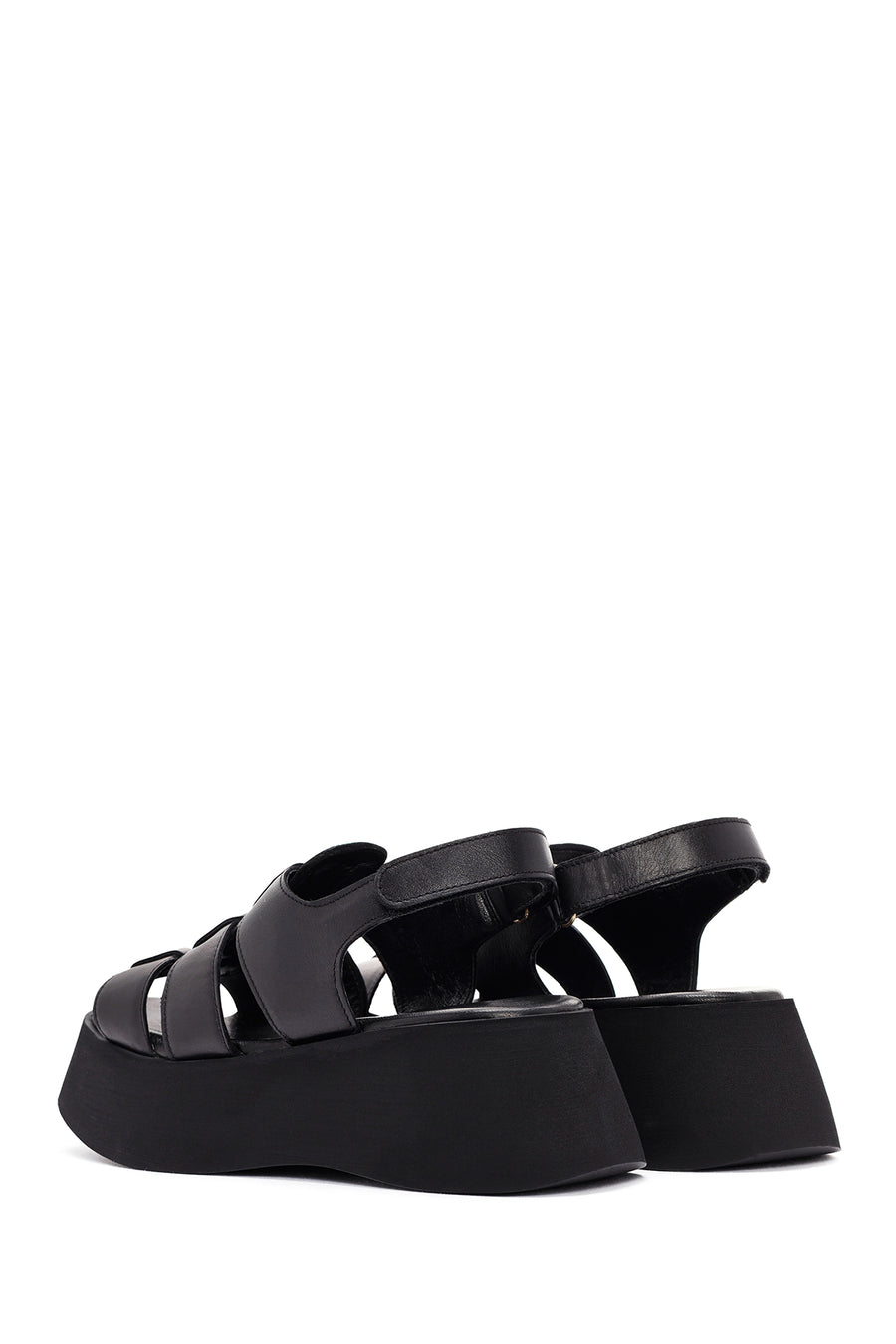 Women's Black Thick-Sole Leather Sandals