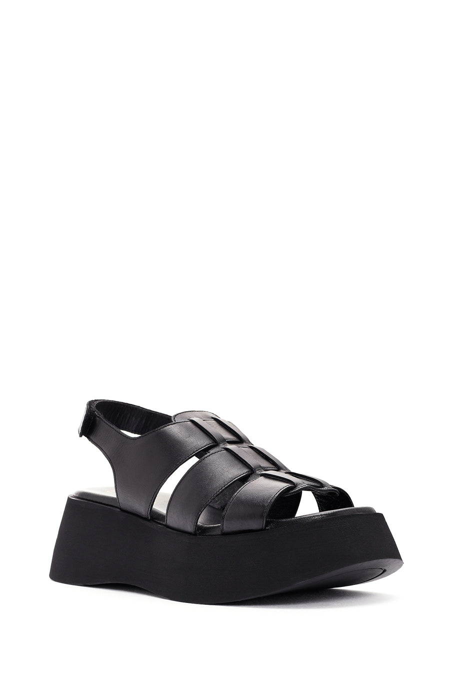 Women's Black Thick-Sole Leather Sandals