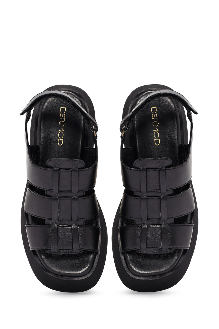 Women's Black Thick-Sole Leather Sandals