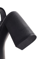 Women's Black Ankle Strap Thick Heeled Leather Sandals | Derimod