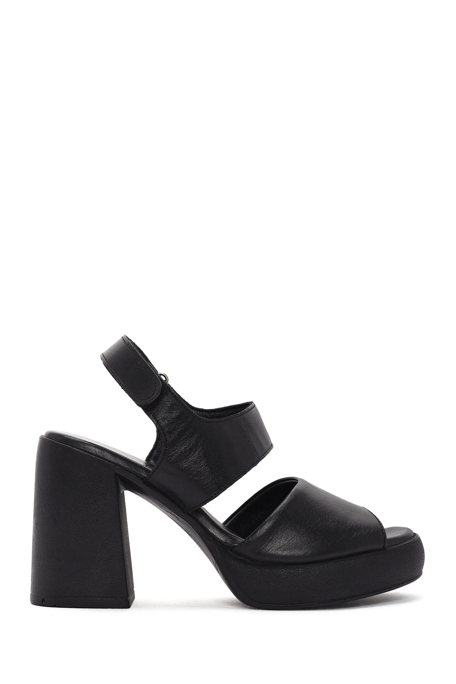 Women's Black Ankle Strap Thick Heeled Leather Sandals 24SFD201618 | Derimod