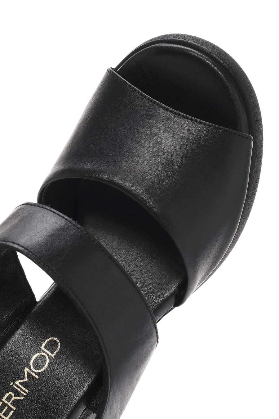 Women's Black Ankle Strap Thick Heeled Leather Sandals