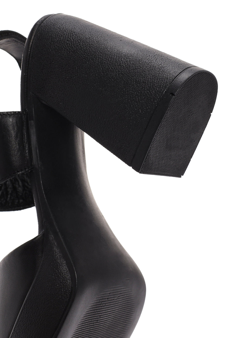 Women's Black Ankle Strap Thick Heeled Leather Sandals