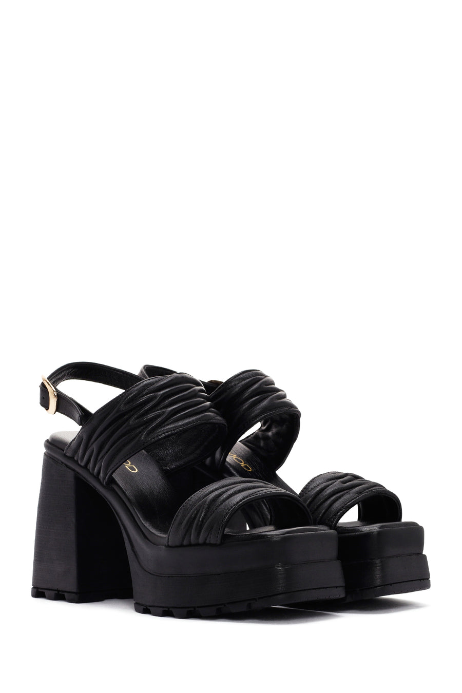 Women's Black Platform High Heel Leather Sandals