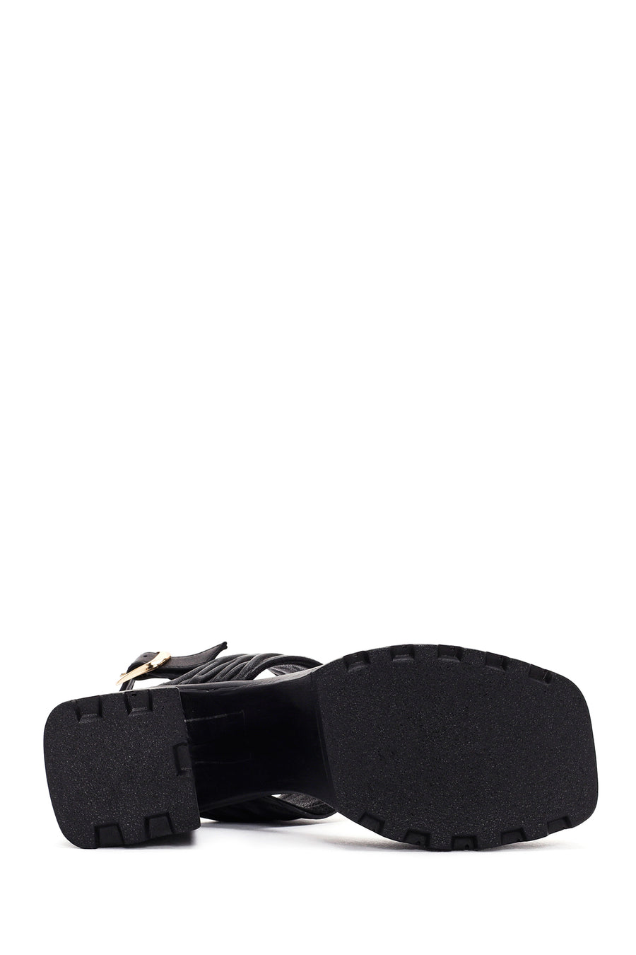 Women's Black Platform High Heel Leather Sandals