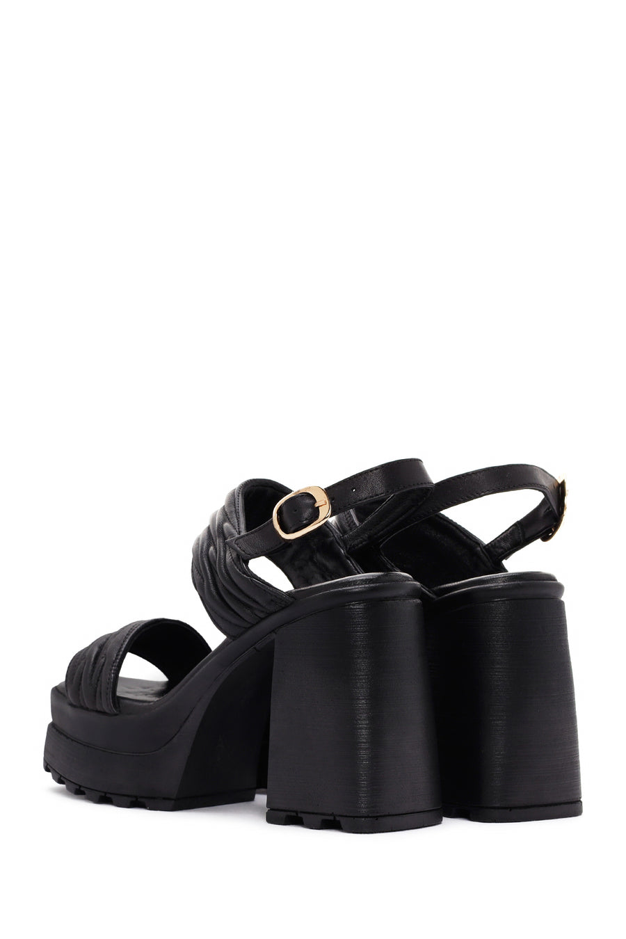 Women's Black Platform High Heel Leather Sandals
