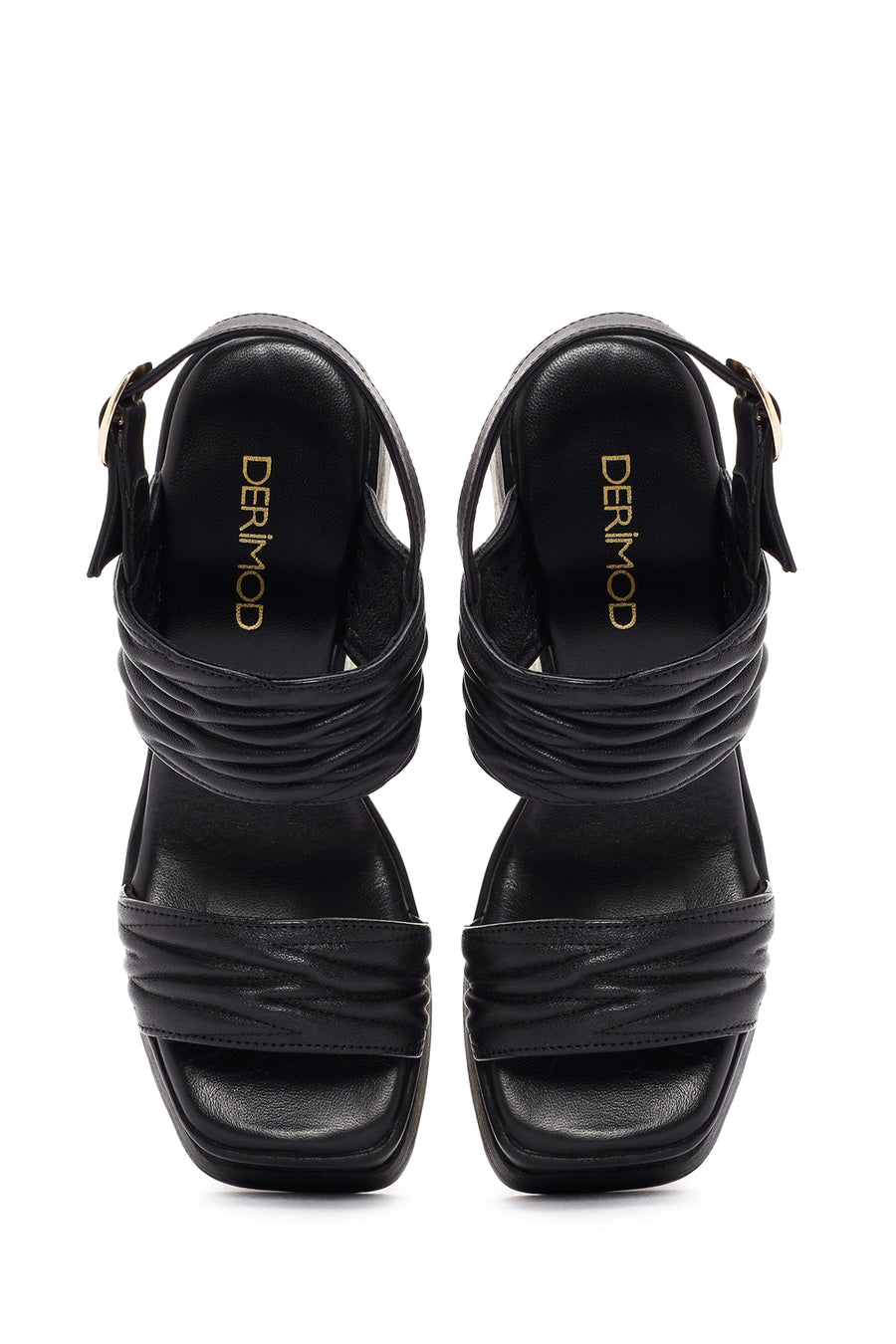 Women's Black Platform High Heel Leather Sandals