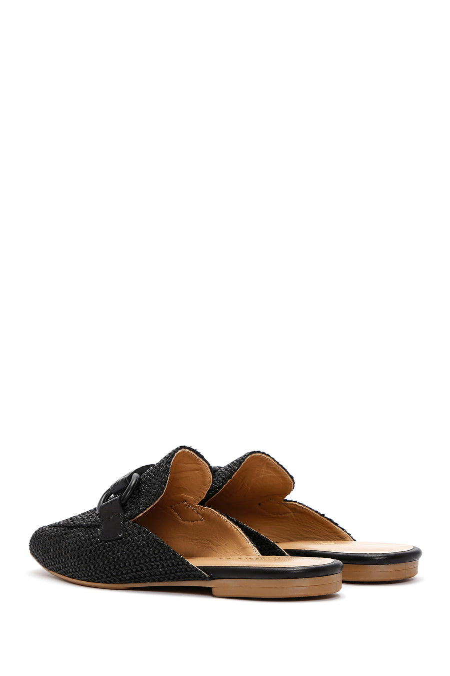 Women's Black Straw Leather Slippers