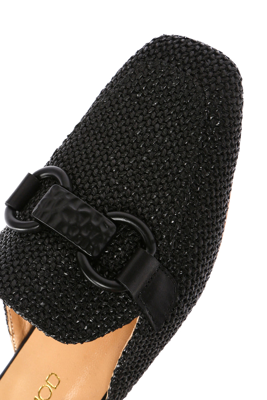 Women's Black Straw Leather Slippers