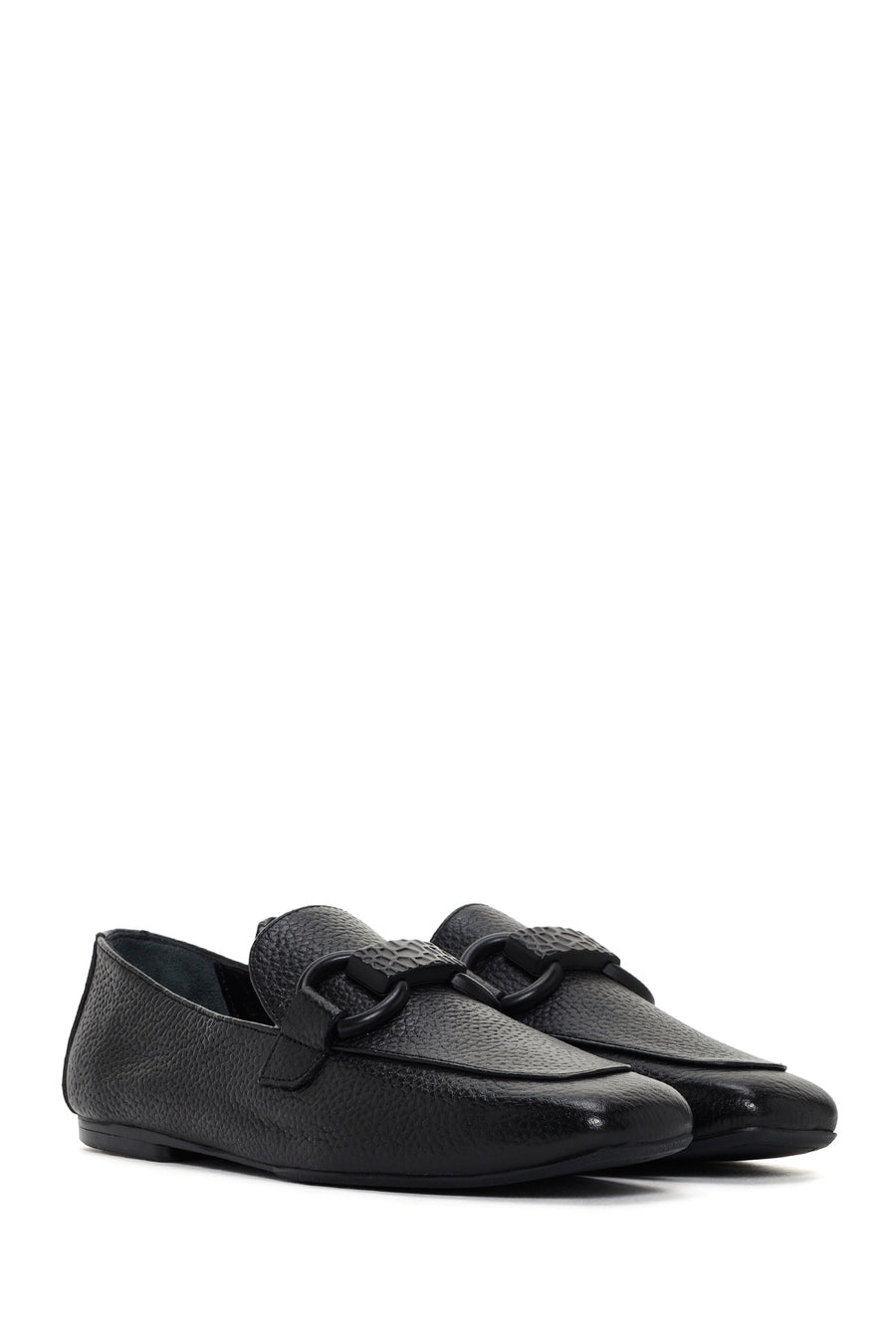 Kadın Siyah Deri Maskülen Loafer
