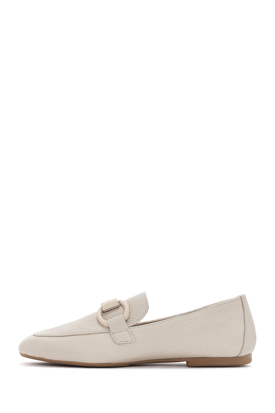Kadın Krem Deri Maskülen Loafer