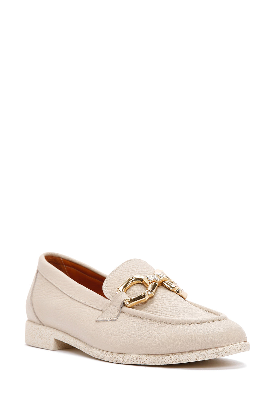 Kadın Krem Deri Maskülen Loafer