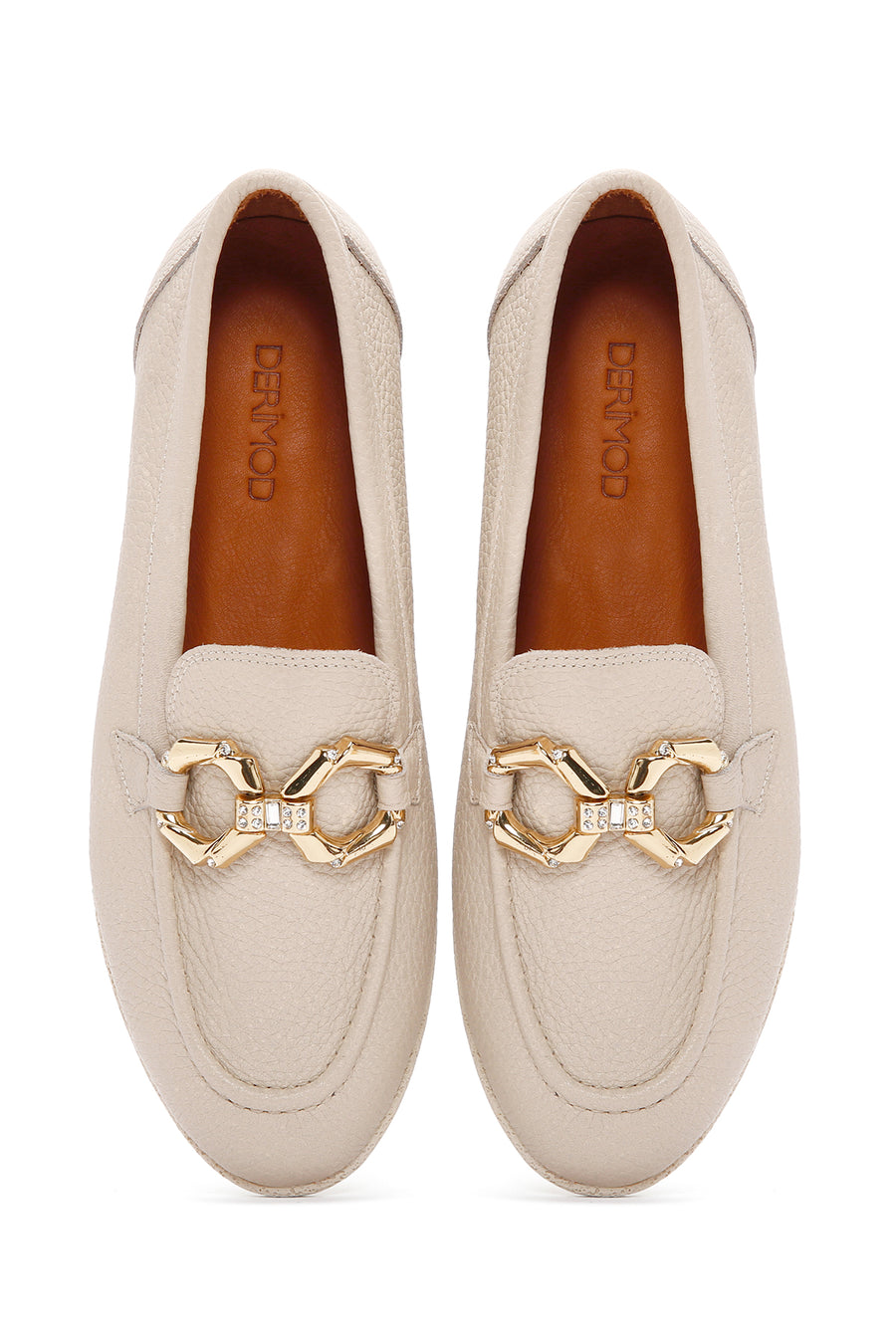 Kadın Krem Deri Maskülen Loafer