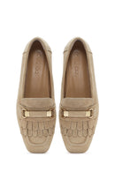 Kadın Bej Püsküllü Süet Deri Maskülen Loafer | Derimod