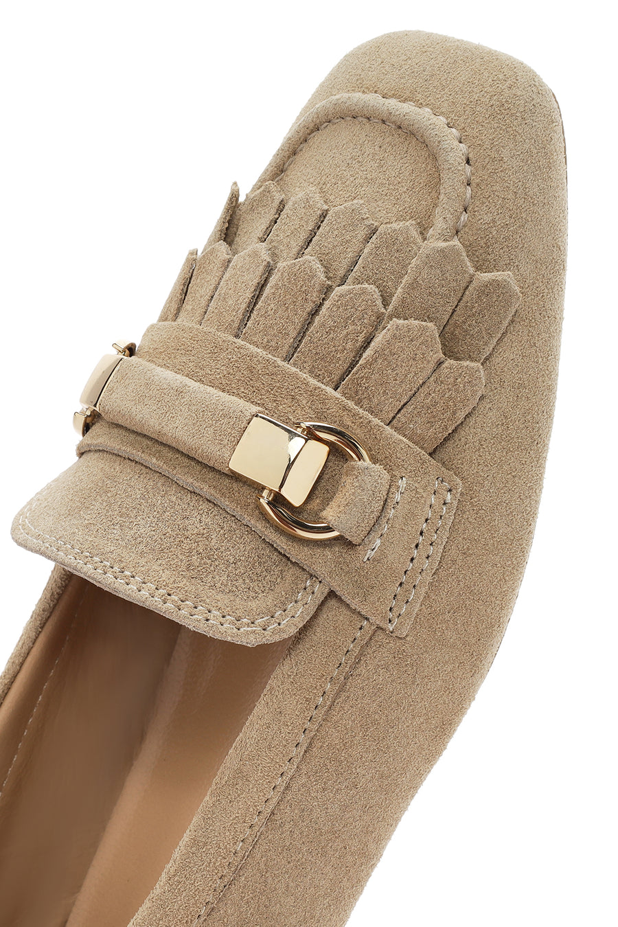 Kadın Bej Püsküllü Süet Deri Maskülen Loafer