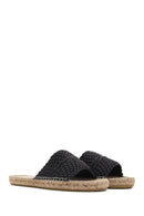 Women's Black Knitted Leather Espadrille Slippers | Derimod