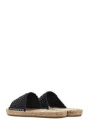 Women's Black Knitted Leather Espadrille Slippers | Derimod